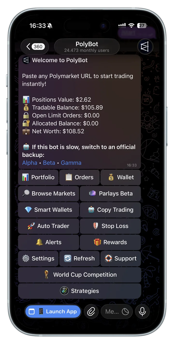 Open Strategies from the Telegram main menu.